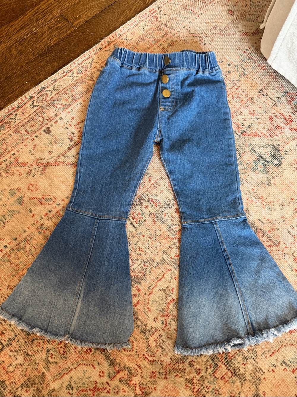 Girls' Blue Denim Flare Jeans with Button Detail